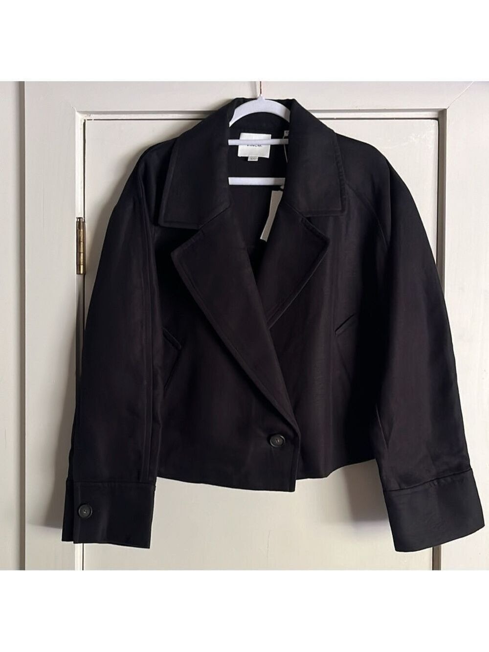 Vince Oversized Cropped Cotton Blend Blazer Jacket in Black Size XL - Picture 3 of 10